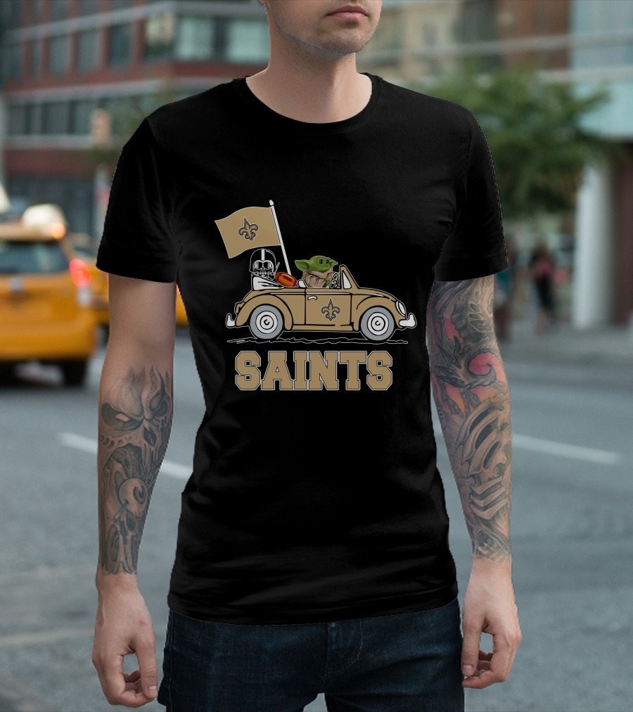 New Orleans Saints Darth Vader Baby Yoda Car Star Wars Driving T-Shirt