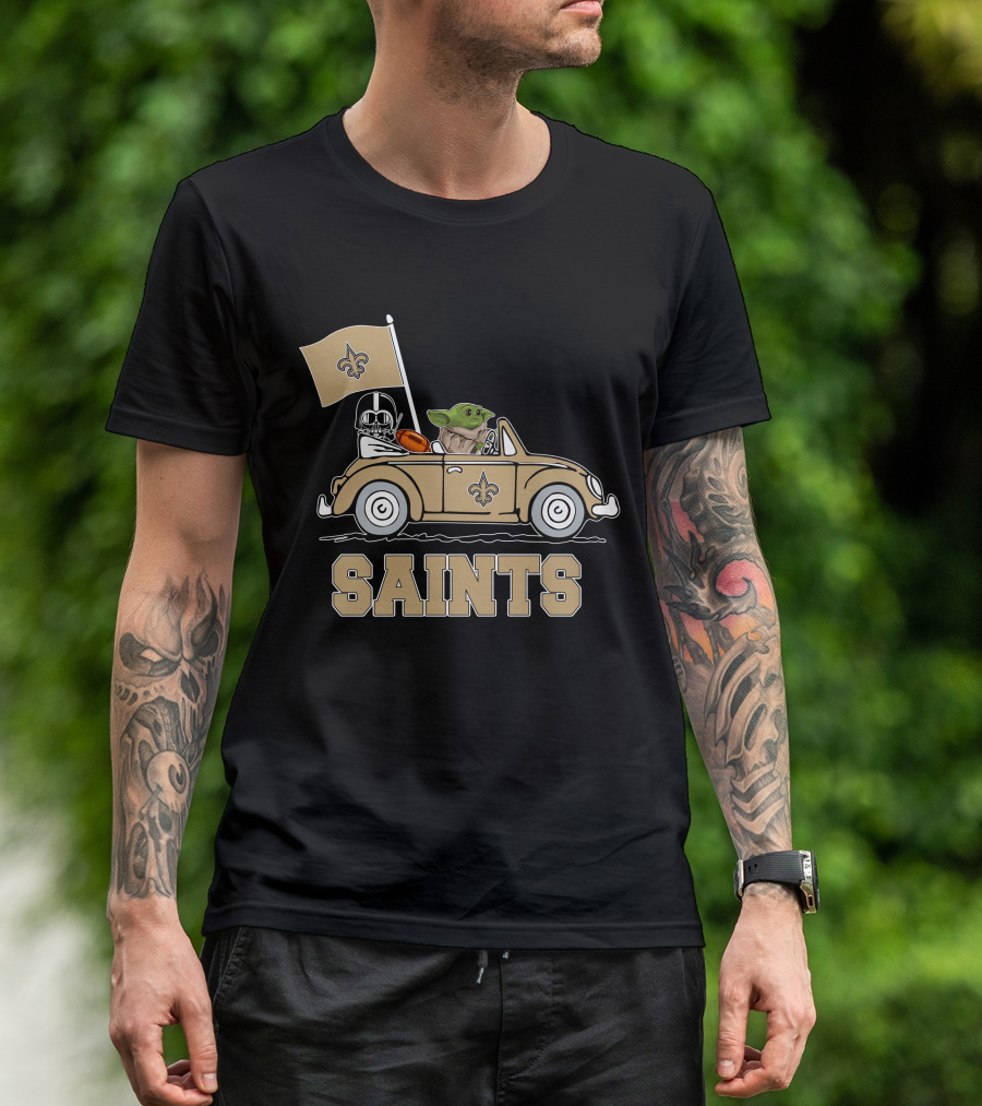 New Orleans Saints Darth Vader Baby Yoda Car Star Wars Driving T-Shirt