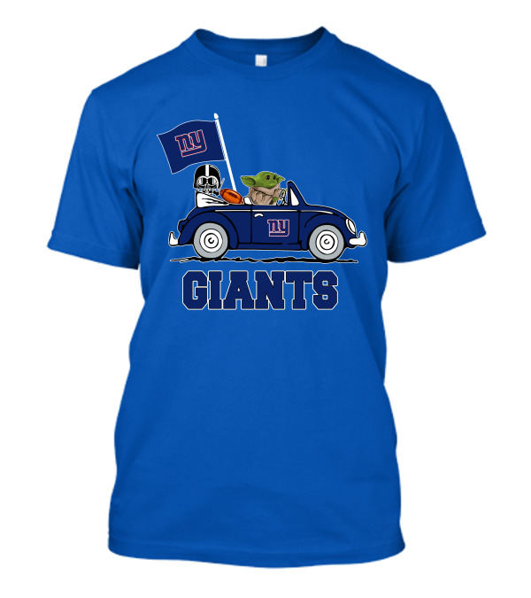 New York Giants Darth Vader Baby Yoda NY Giants Flag Car Star Wars T-Shirt