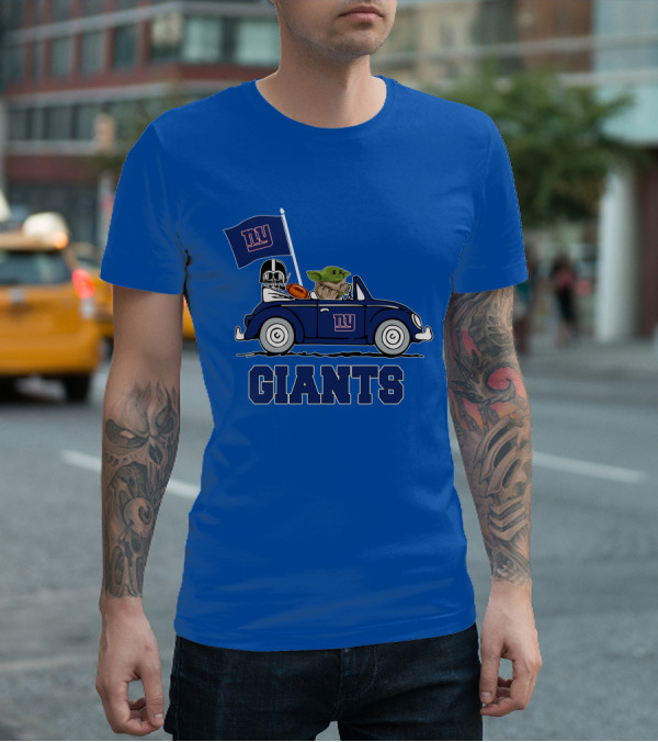 New York Giants Darth Vader Baby Yoda NY Giants Flag Car Star Wars T-Shirt