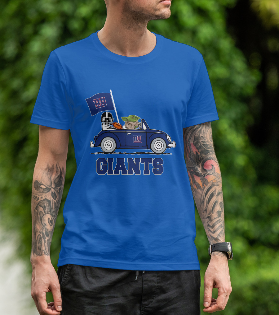 New York Giants Darth Vader Baby Yoda NY Giants Flag Car Star Wars T-Shirt