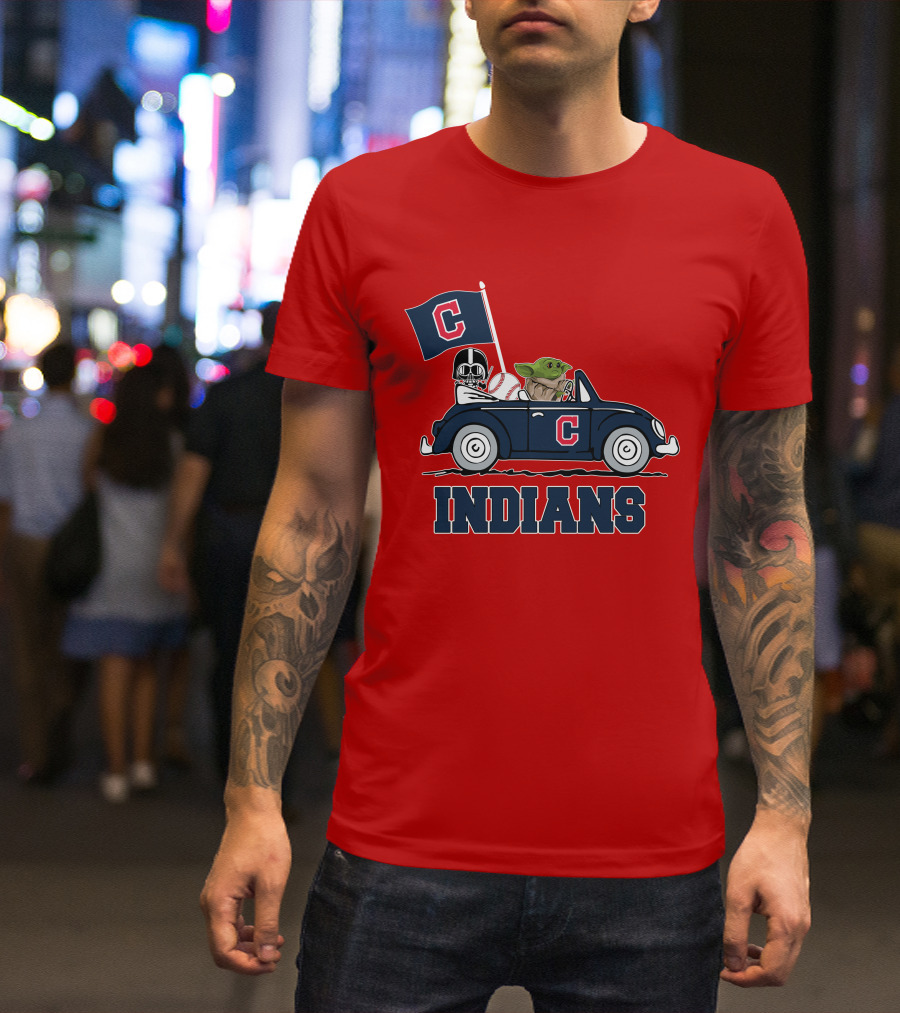 Cleveland Indians Baby Yoda Darth Vader Car Star Wars T-Shirt