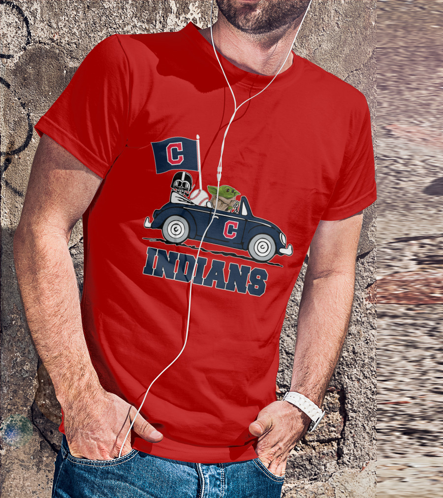 Cleveland Indians Baby Yoda Darth Vader Car Star Wars T-Shirt