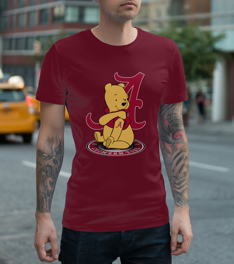 Alabama Crimson Tide Pooh Bear Sitting With Crimson T-Shirt