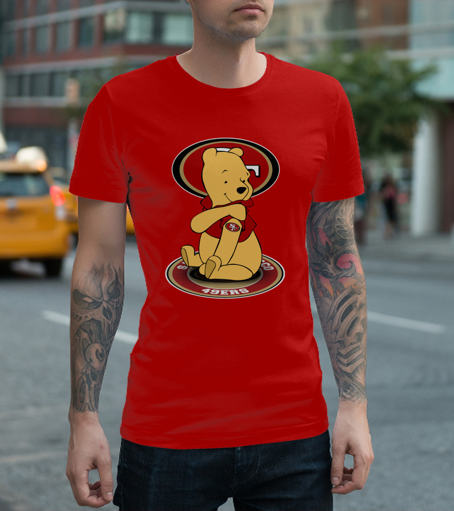 San Francisco 49ers Winnie the Pooh Logo Sitting with SF Patch T-Shirt