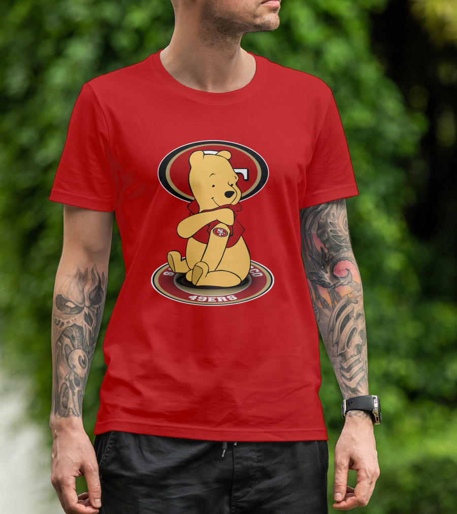 San Francisco 49ers Winnie The Pooh Logo Sitting With SF Patch T-Shirt