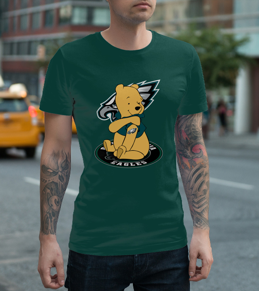 Philadelphia Eagles Winnie the Pooh Sitting in Front of Team T-Shirt