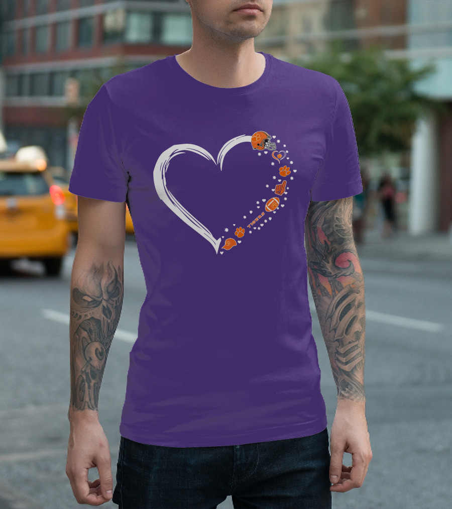 Clemson Tigers Heart Helmet Paws Football Fan Love T-Shirt