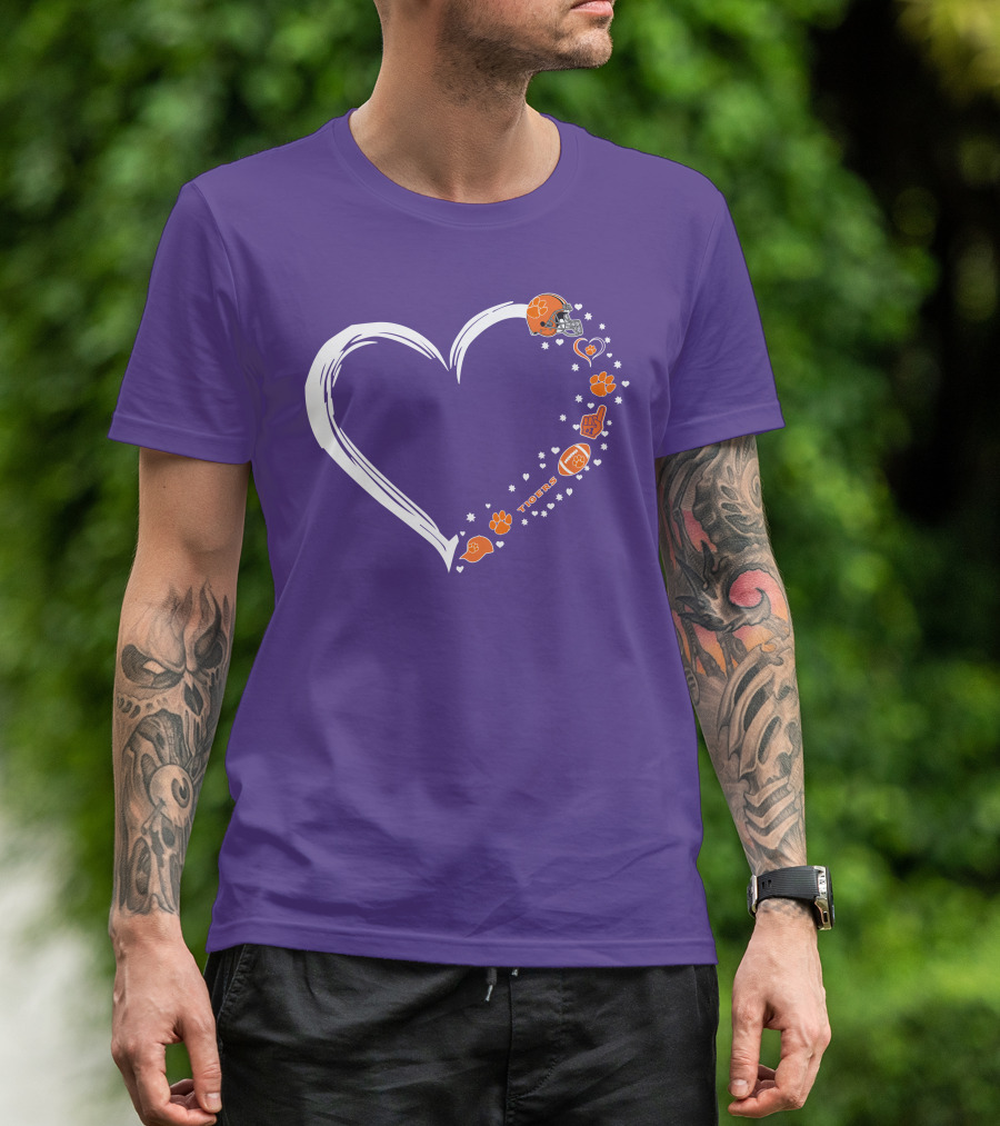 Clemson Tigers Heart Helmet Paws Football Fan Love T-Shirt
