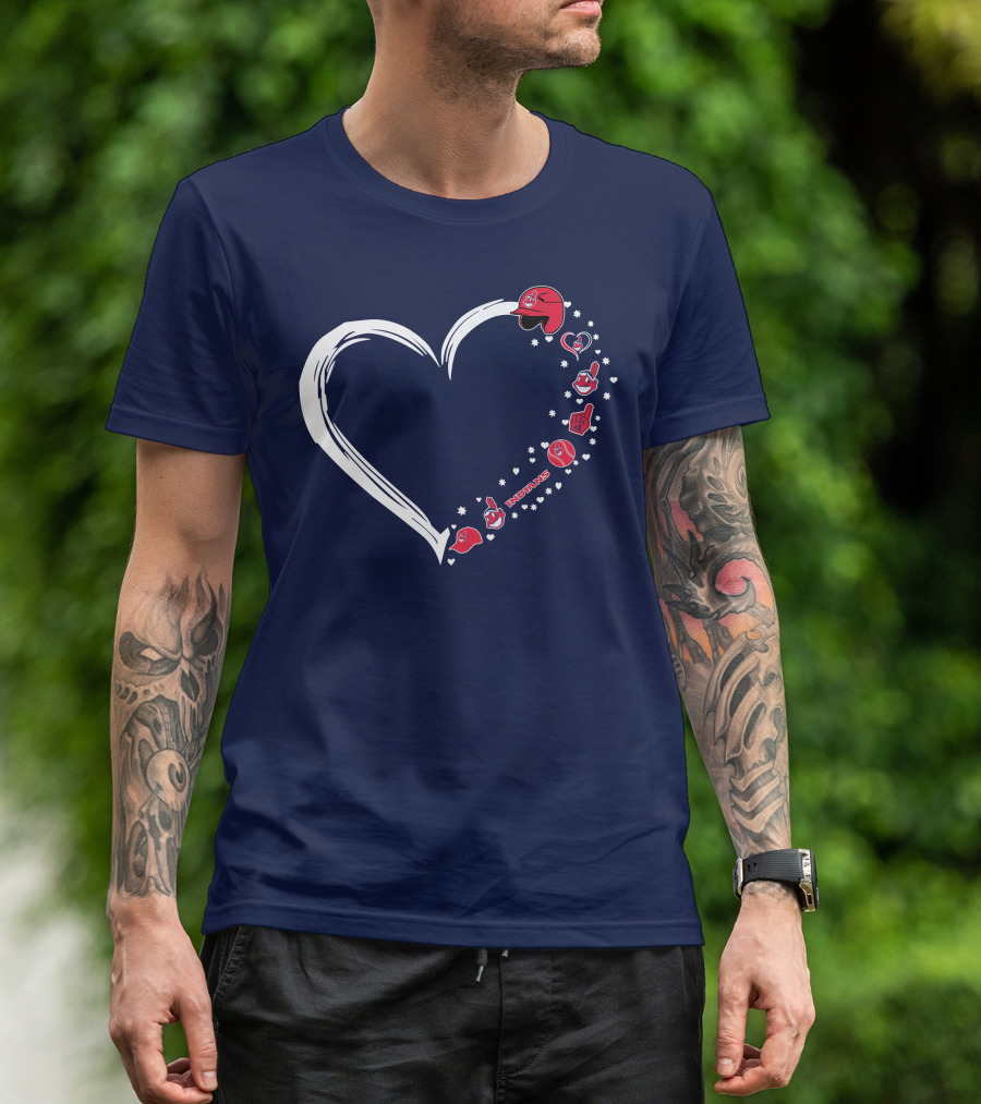 Cleveland Indians Fan Heart With Helmets And Stars T-Shirt