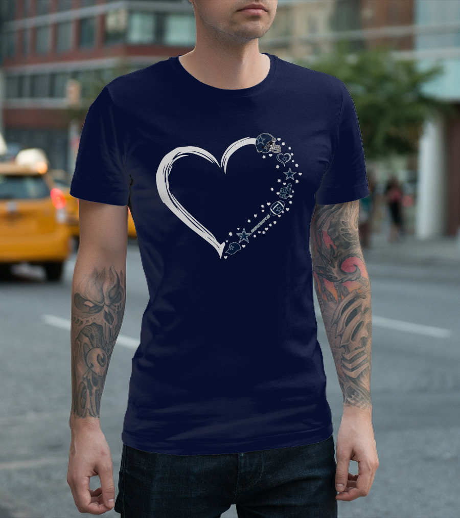 Love Dallas Cowboys #1 Fan Heart Stars Football Helmet T-Shirt