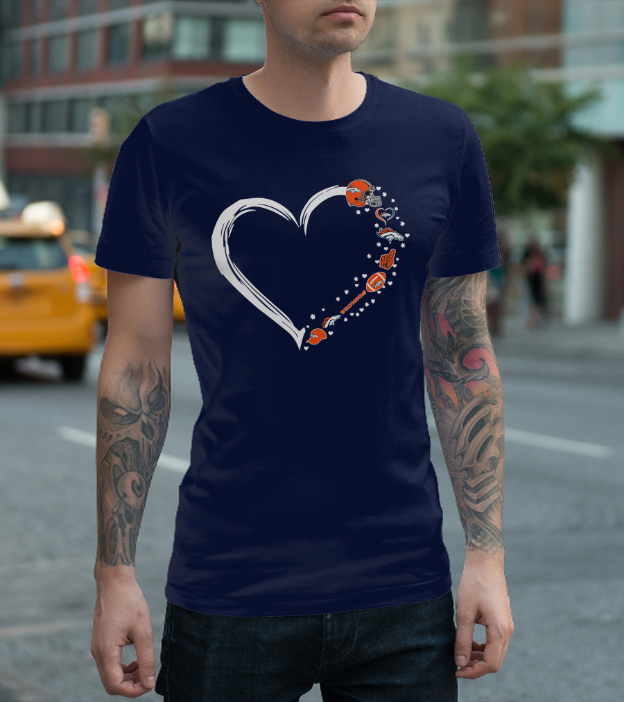Heart-Shaped Denver Broncos Fan Love Icons and Helmet T-Shirt