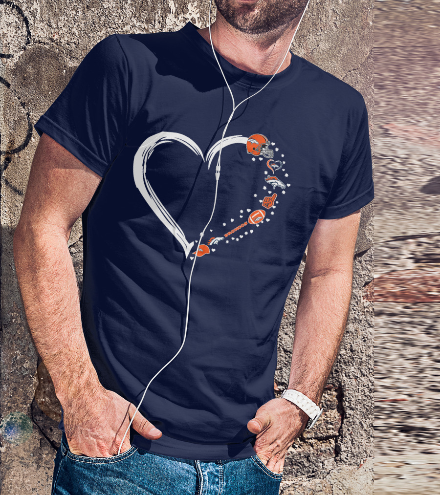 Heart-Shaped Denver Broncos Fan Love Icons And Helmet T-Shirt