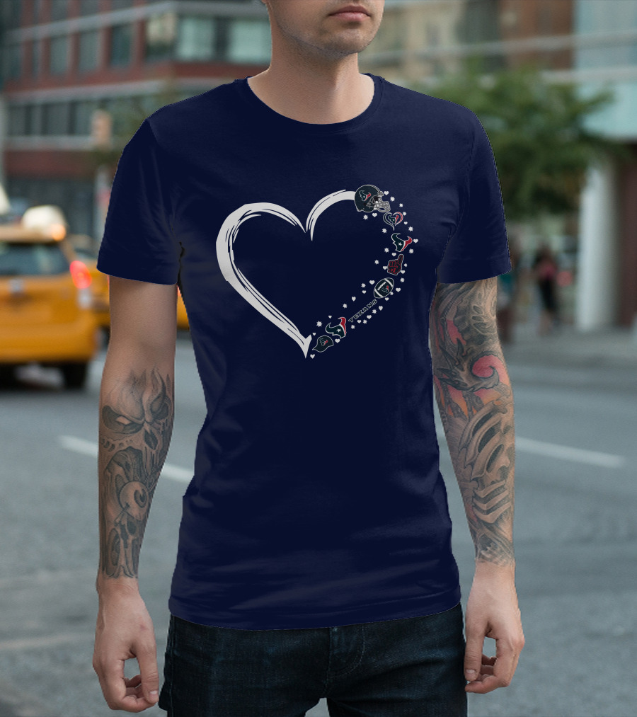 Houston Texans #1 Fan Heart Helmet Stars Football Icons T-Shirt