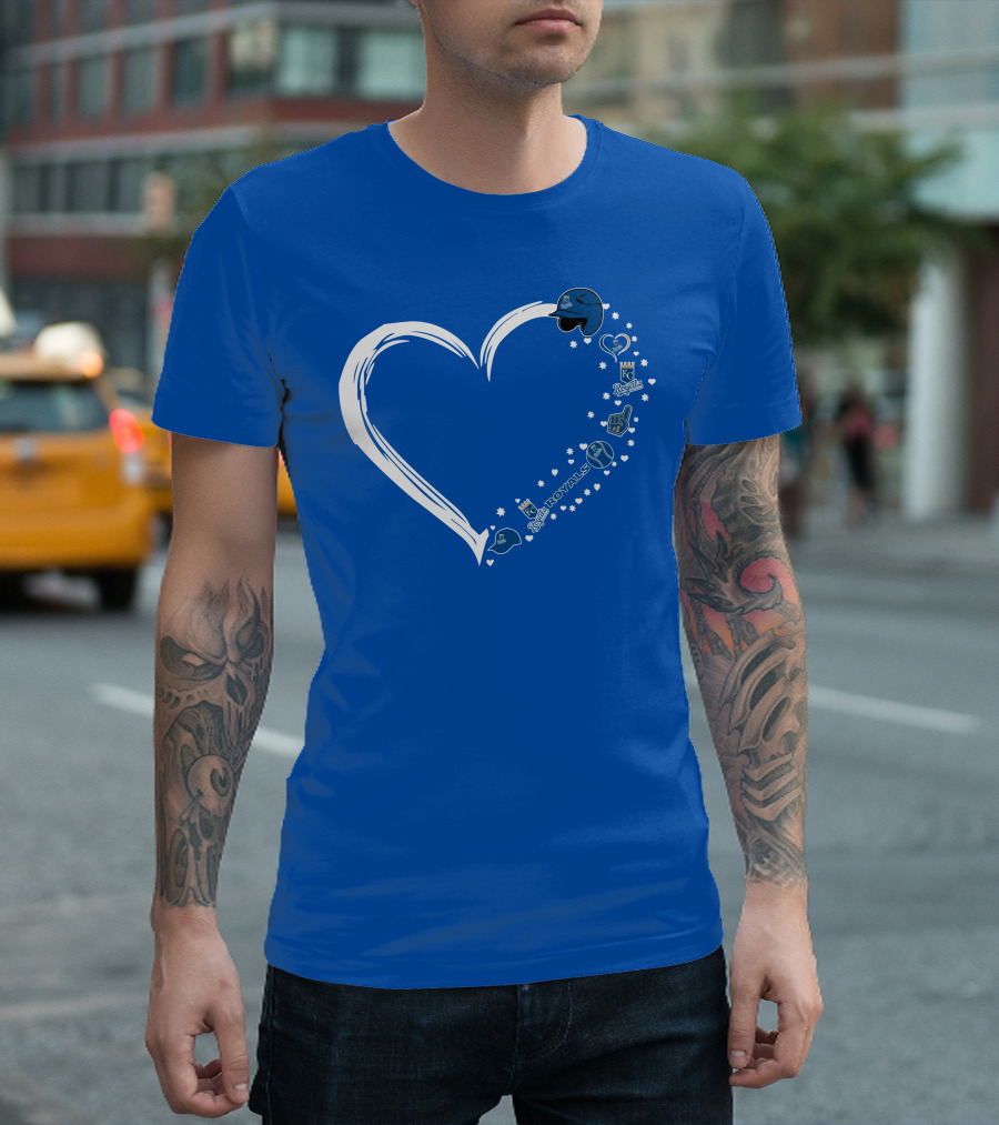 Kansas City Royals Heart Logo Fan Stars and Helmets T-Shirt