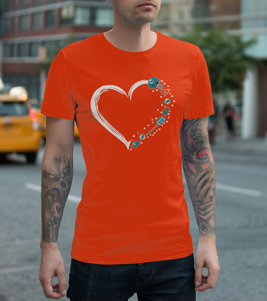 Miami Dolphins Heart Design with Helmets T-Shirt