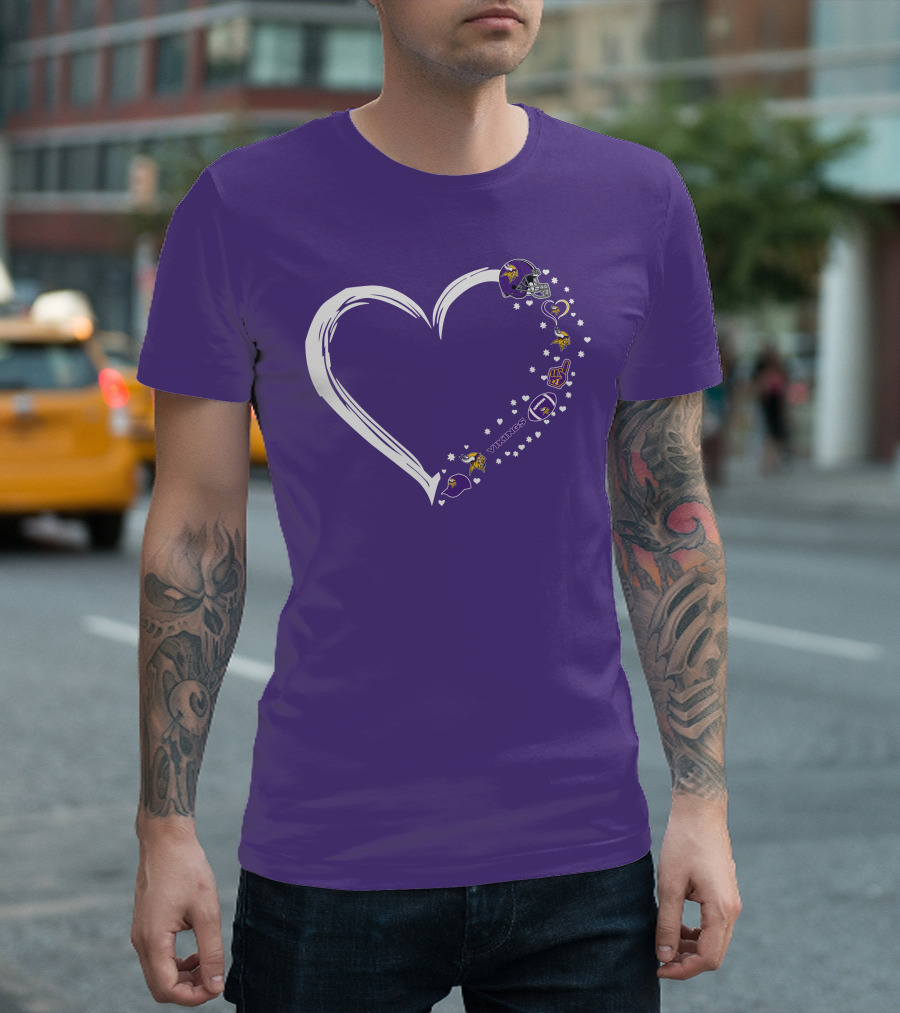 Minnesota Vikings Heart Shaped #1 Fan Helmet and Stars T-Shirt