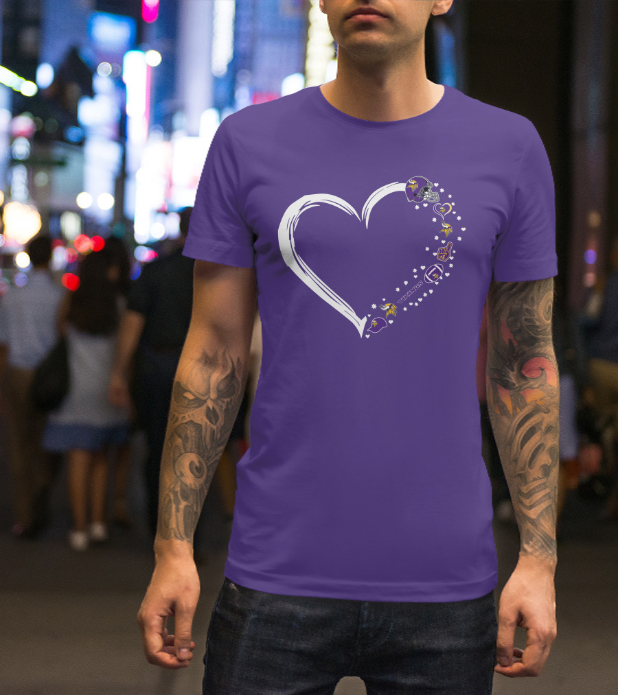Minnesota Vikings Heart Shaped #1 Fan Helmet And Stars T-Shirt