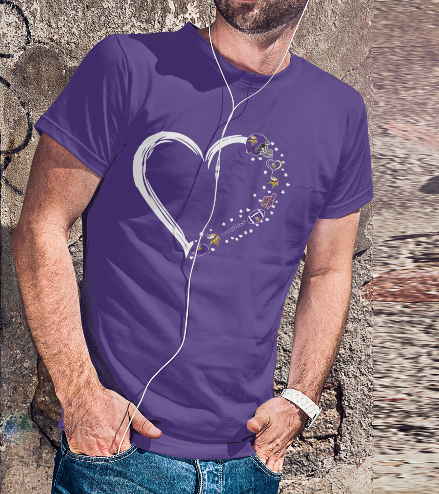 Minnesota Vikings Heart Shaped #1 Fan Helmet And Stars T-Shirt
