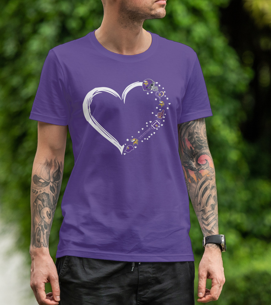 Minnesota Vikings Heart Shaped #1 Fan Helmet And Stars T-Shirt
