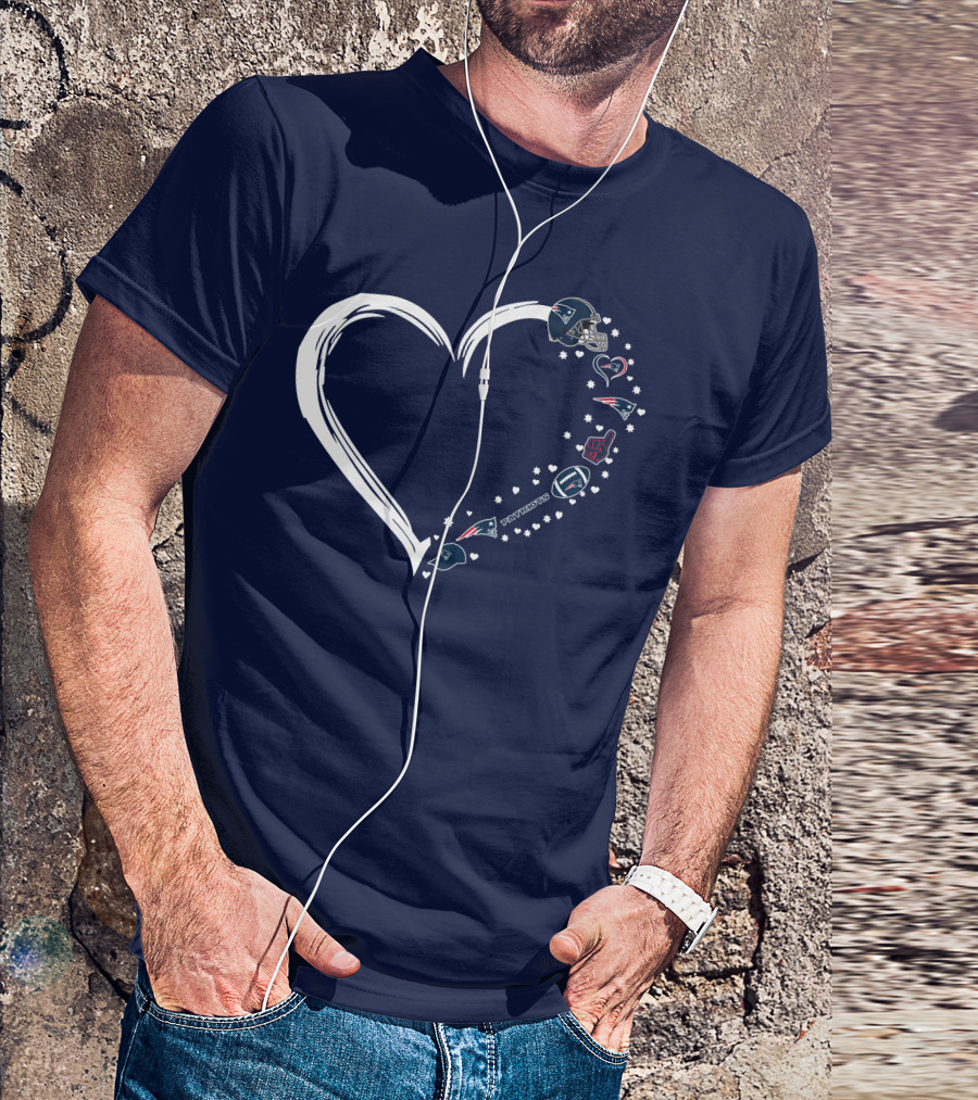 New England Patriots Heart-Shaped Fan Symbols And Stars T-Shirt