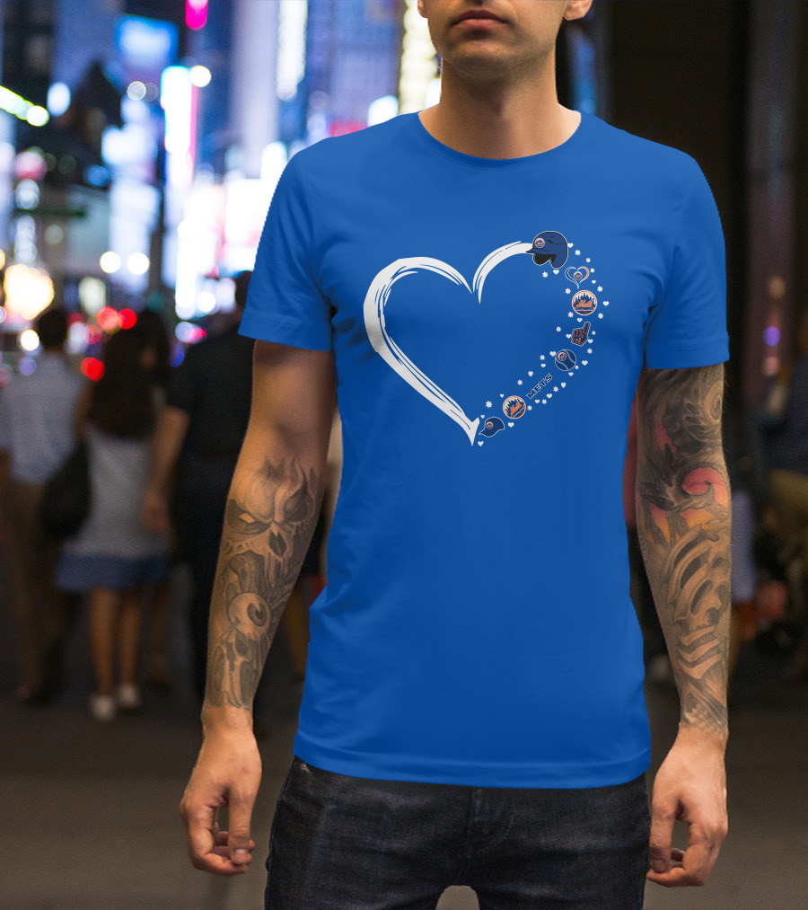 New York Mets Heart Design With Baseball Helmets T-Shirt