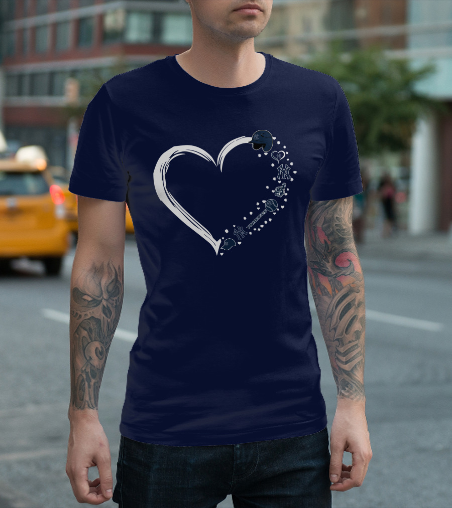 New York Yankees Heart Design with Helmets T-Shirt