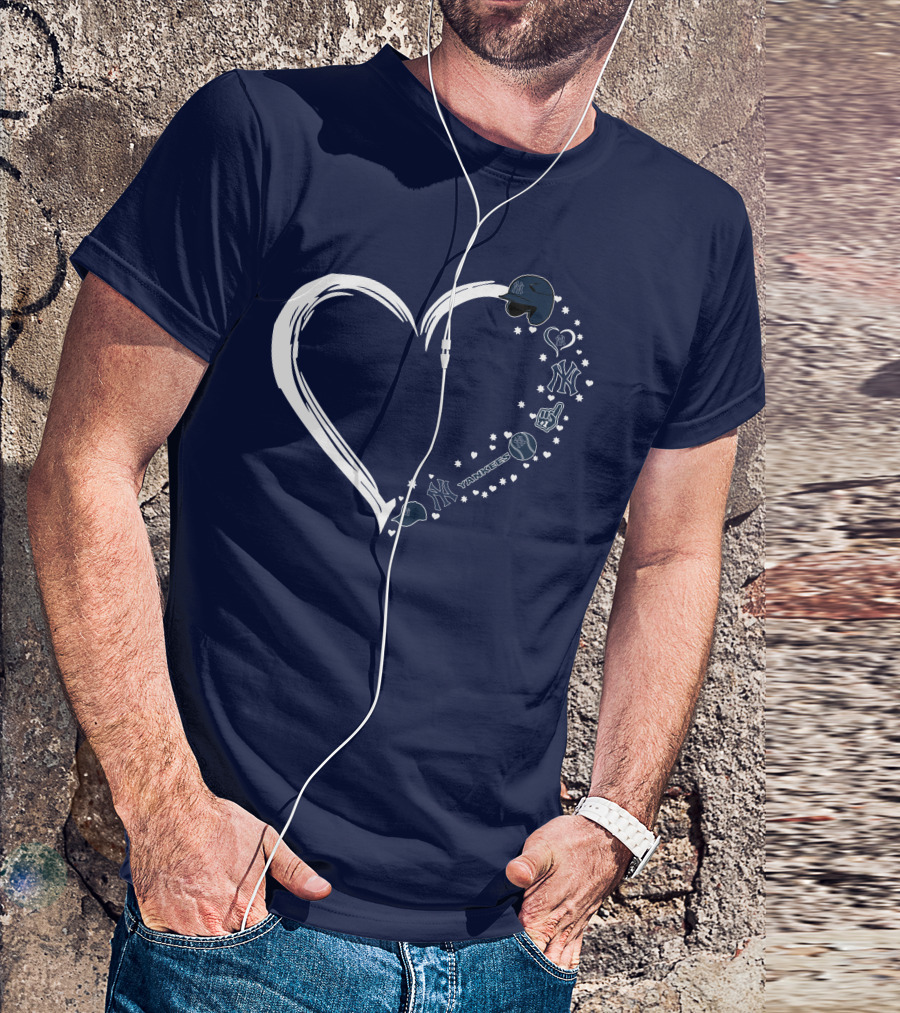 New York Yankees Heart Design With Helmets T-Shirt