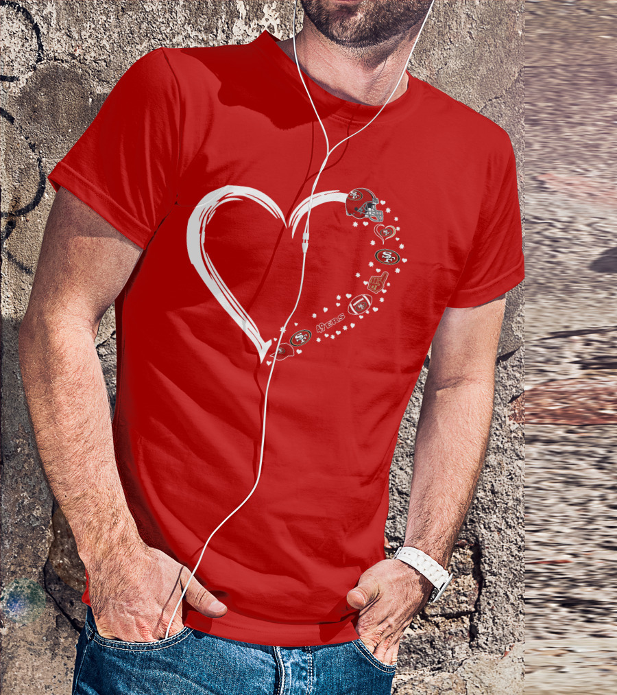 San Francisco 49ers Heart Design With Helmet T-Shirt