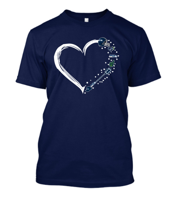 Seattle Seahawks Love Heart With Helmet And Football Symbols T-Shirt