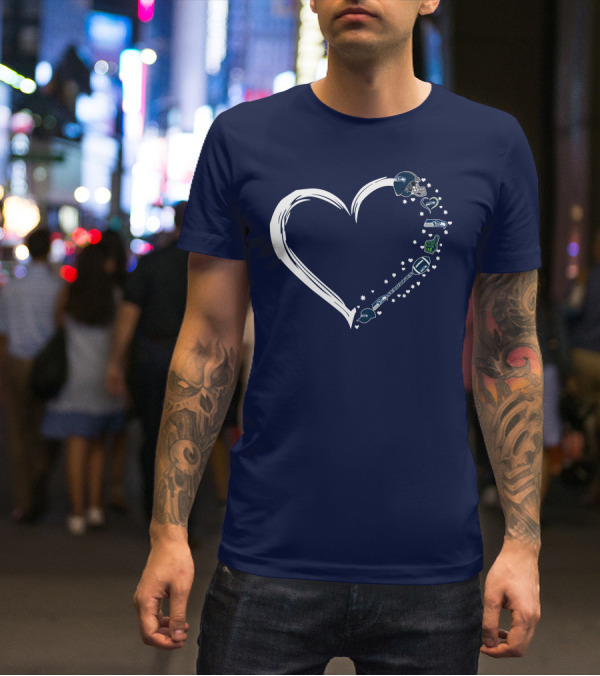 Seattle Seahawks Love Heart With Helmet And Football Symbols T-Shirt