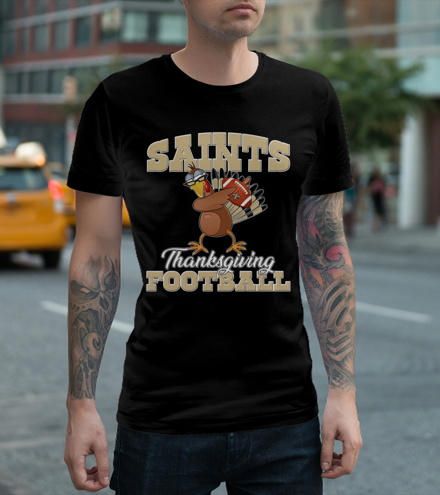 Saints Thanksgiving Football Turkey With New Orleans Saints Football T-Shirt