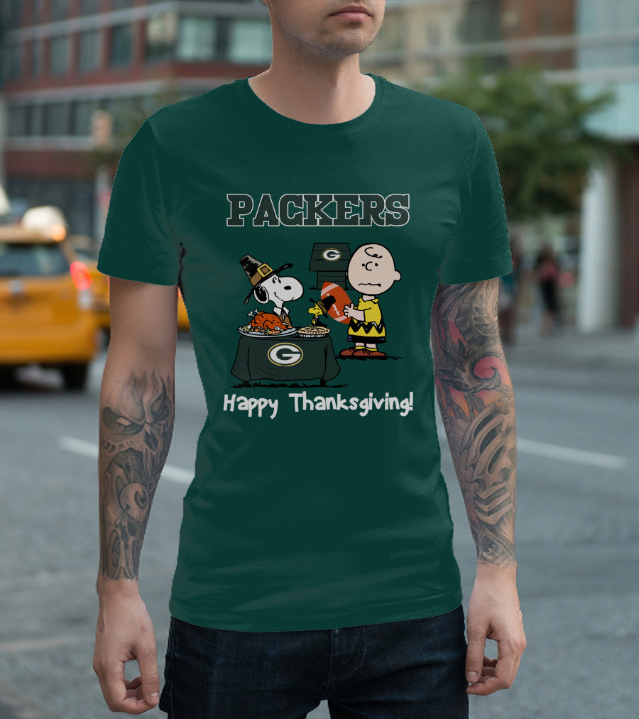 Packers Snoopy Charlie Brown Happy Thanksgiving T-Shirt