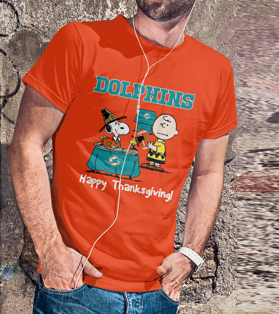 Dolphins Snoopy Charlie Brown Happy Thanksgiving Miami T-Shirt