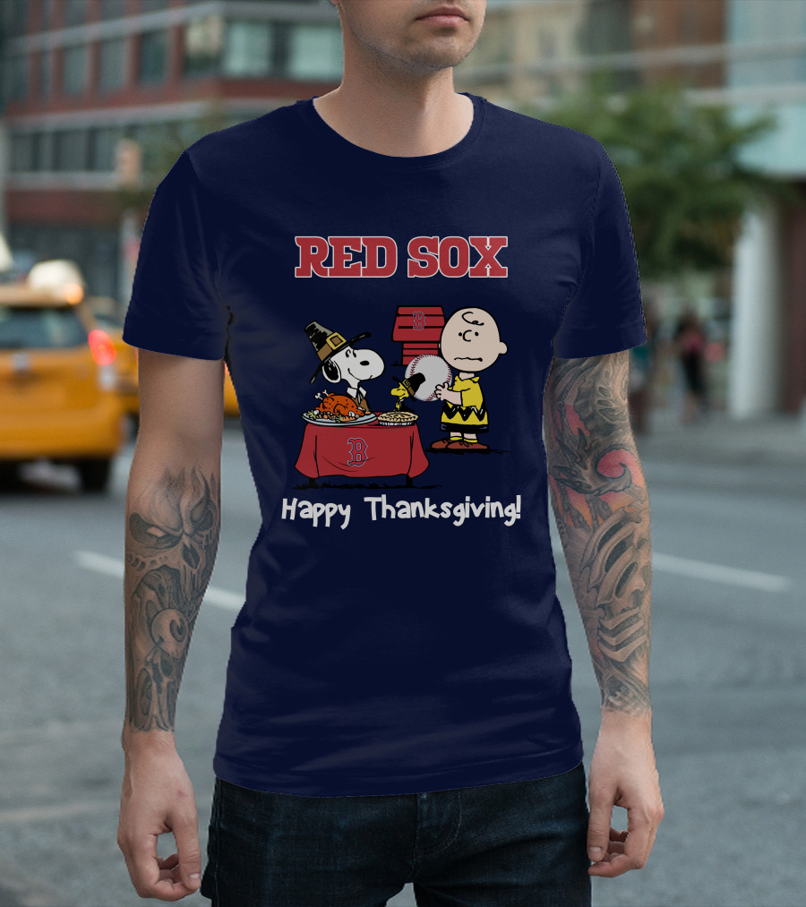 Red Sox Snoopy Charlie Brown Thanksgiving Baseball T-Shirt