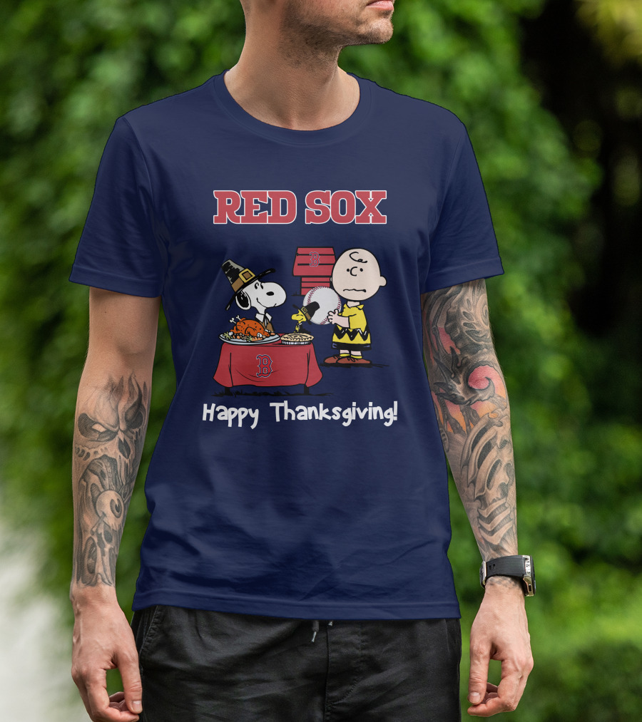 Red Sox Snoopy Charlie Brown Thanksgiving Baseball T-Shirt