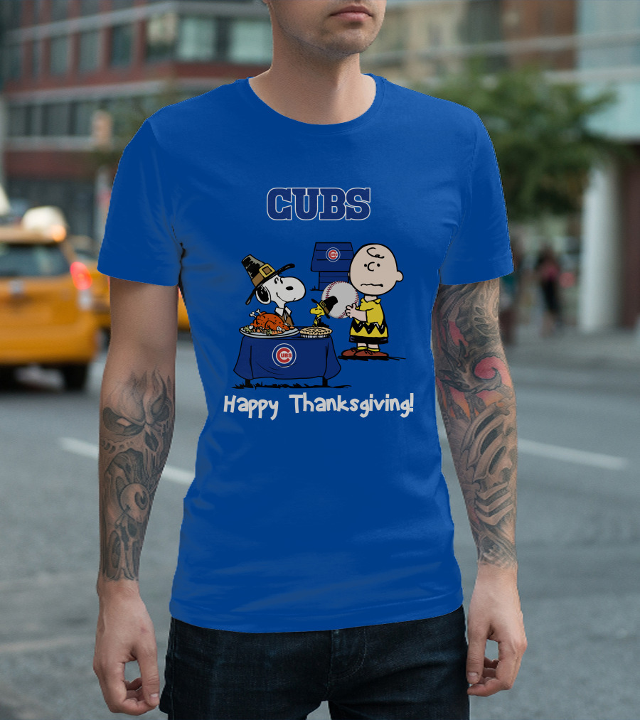 Cubs Snoopy Charlie Brown Thanksgiving Baseball T-Shirt