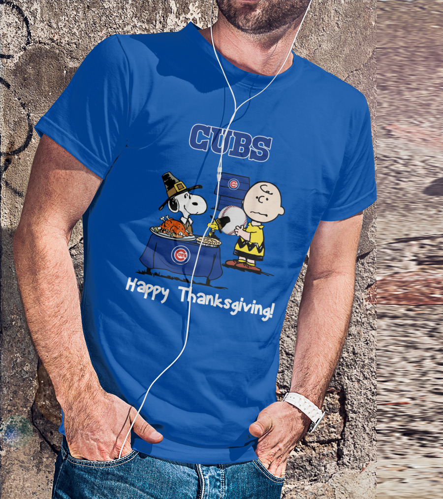 Cubs Snoopy Charlie Brown Thanksgiving Baseball T-Shirt