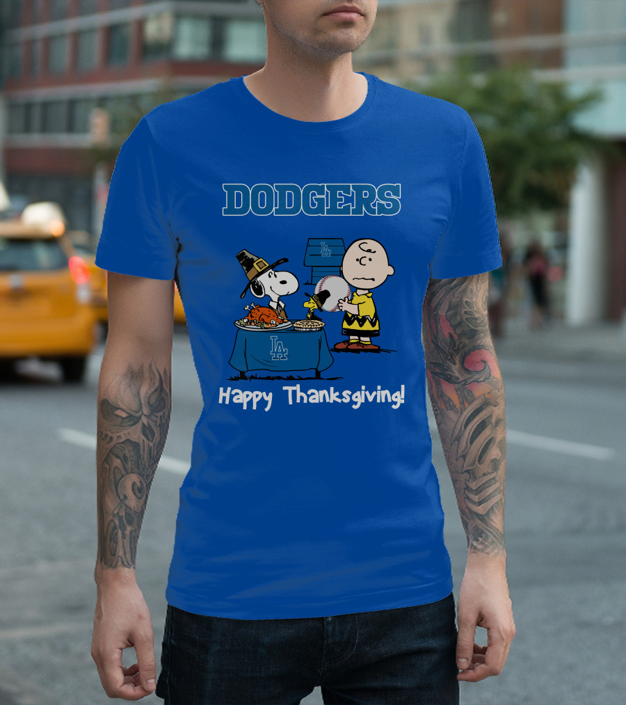 Dodgers Snoopy Charlie Brown Happy Thanksgiving Baseball LA T-Shirt
