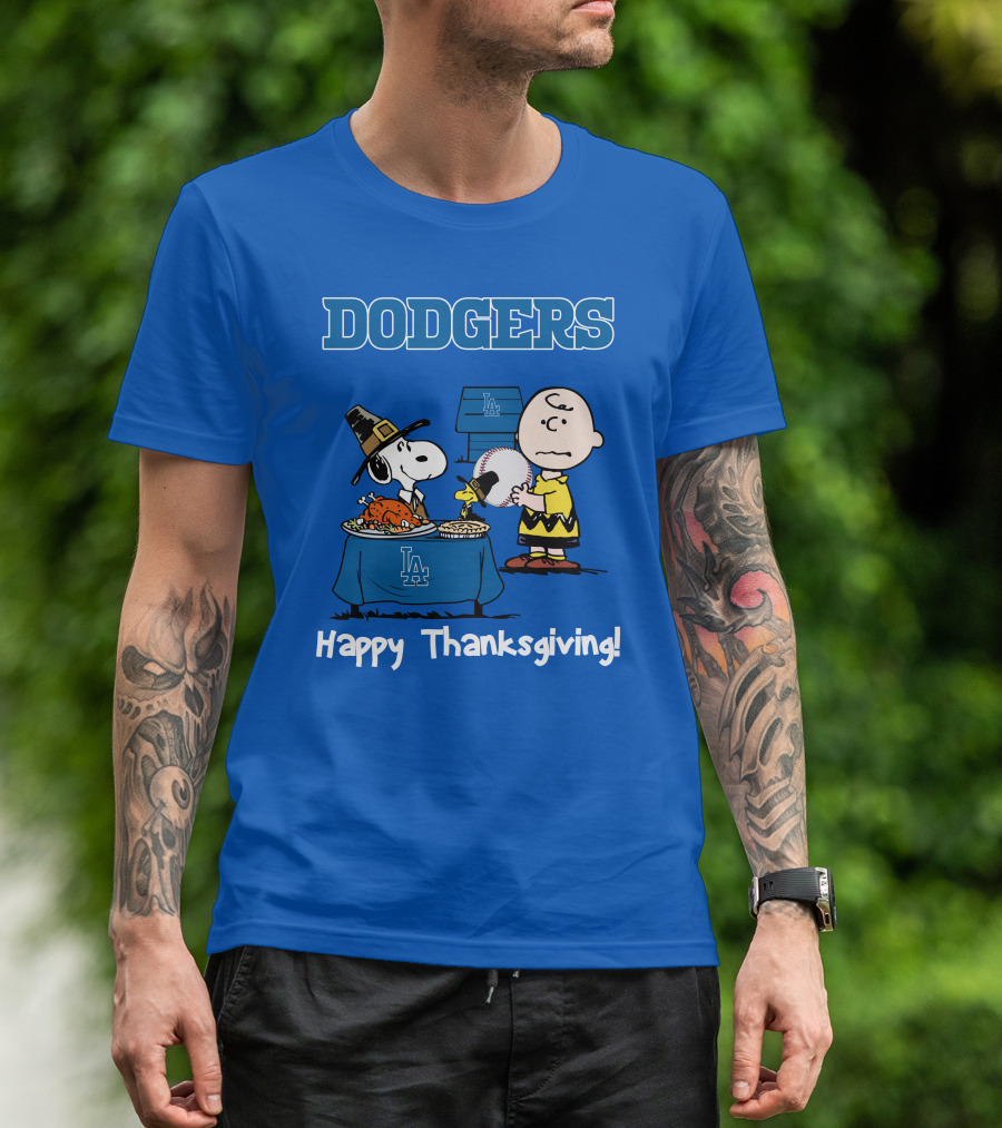 Dodgers Snoopy Charlie Brown Happy Thanksgiving Baseball LA T-Shirt