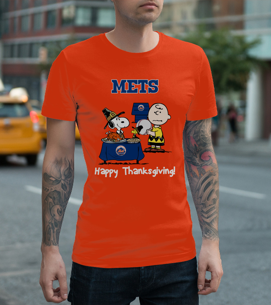 Mets Snoopy Charlie Brown Happy Thanksgiving Baseball Feast T-Shirt