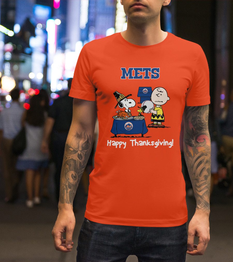 Mets Snoopy Charlie Brown Happy Thanksgiving Baseball Feast T-Shirt