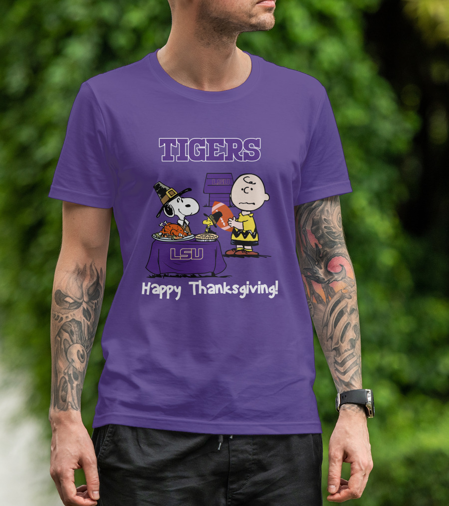 LSU Tigers Snoopy And Charlie Brown Thanksgiving Football T-Shirt
