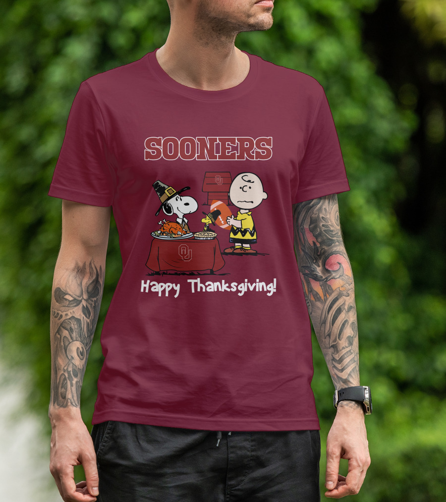 Sooners Happy Thanksgiving Snoopy And Charlie Brown T-Shirt