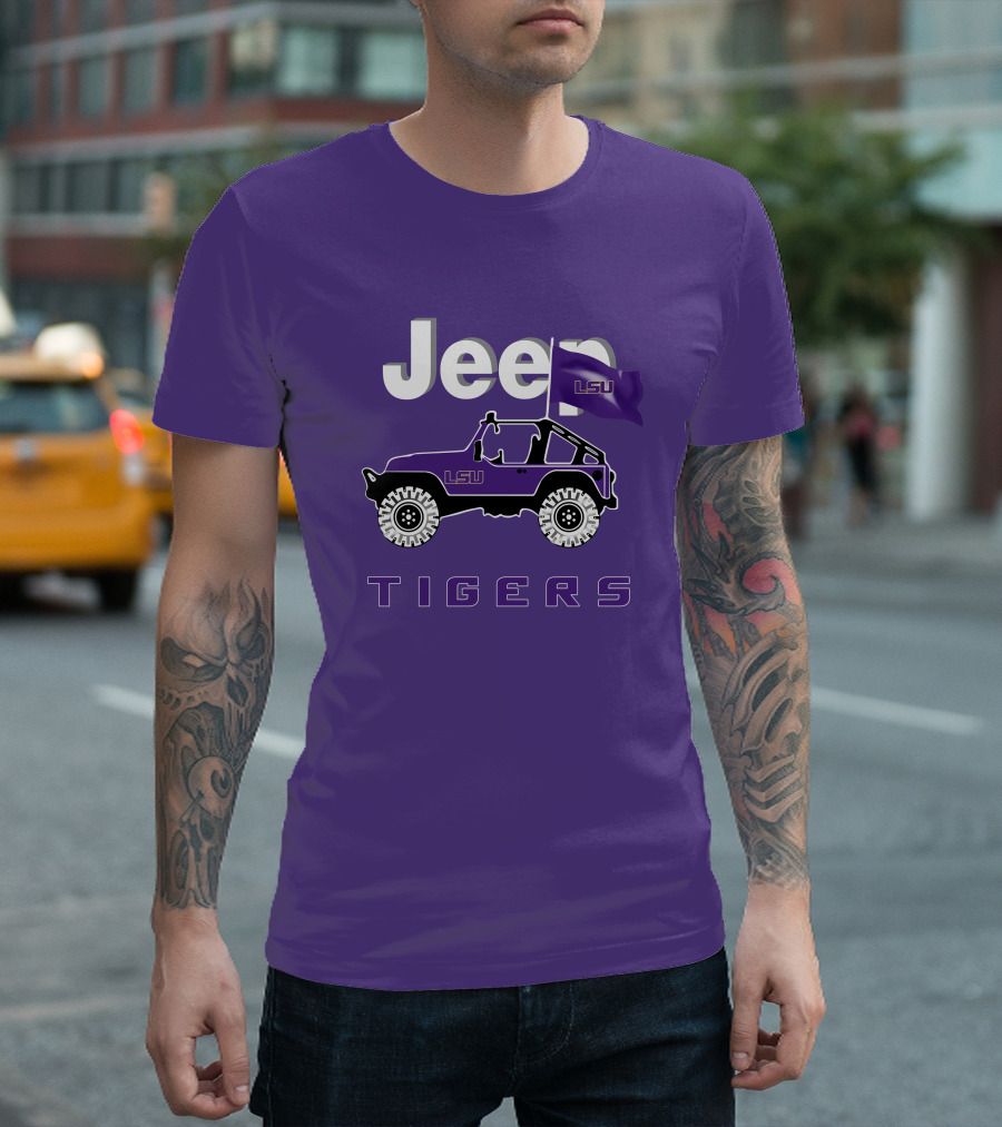 Jeep Lsu Tigers Purple Flag T-Shirt
