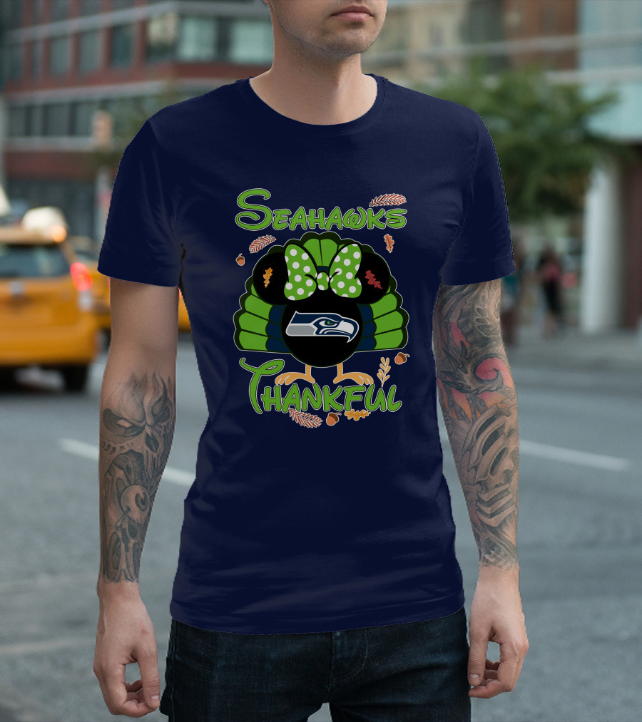 Seahawks Thankful Thanksgiving Minnie Icon Football T-Shirt