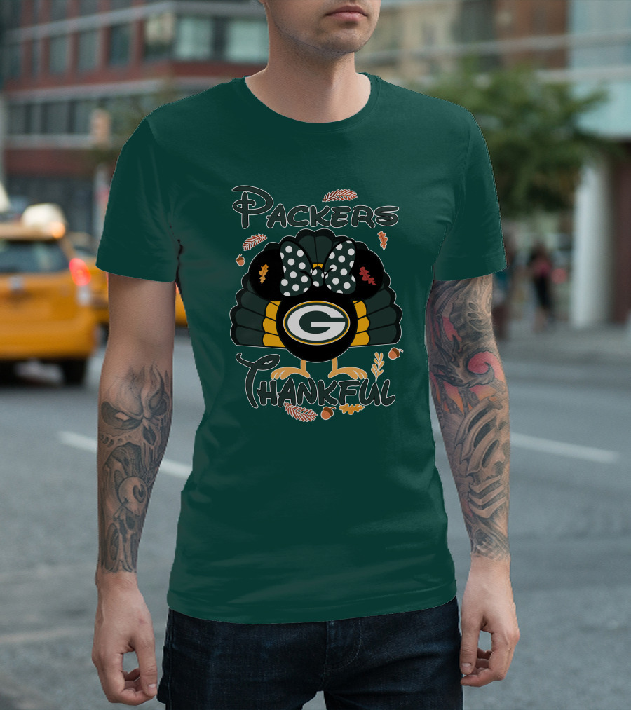 Packers Thankful Turkey with Polka Dot Bow Thanksgiving T-Shirt