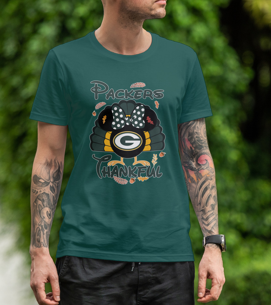 Packers Thankful Turkey With Polka Dot Bow Thanksgiving T-Shirt