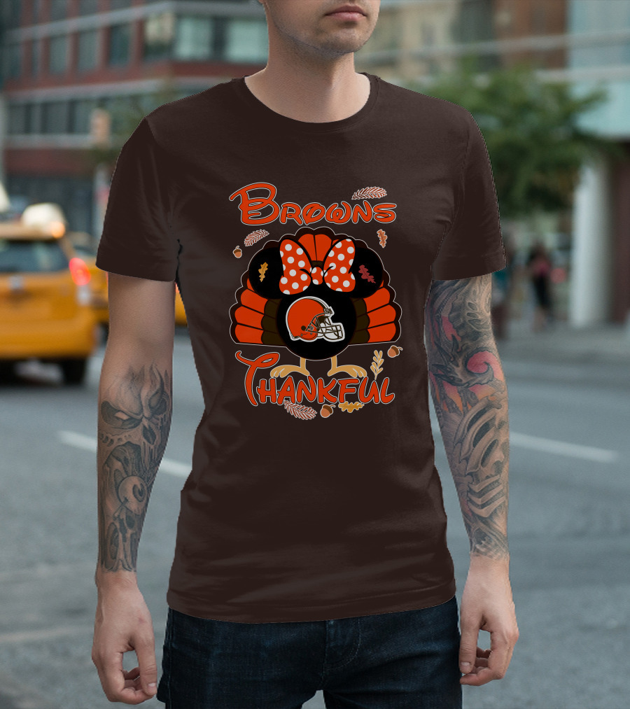 Browns Thankful Minnie Thanksgiving Football Turkey T-Shirt