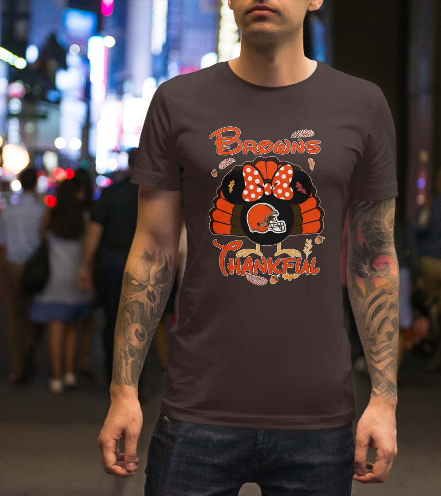 Browns Thankful Minnie Thanksgiving Football Turkey T-Shirt